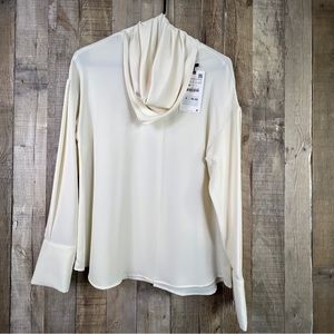 Zara Scarf Collar Long Sleeve Blouse in a Cream Color The Cuffs have 3 Button